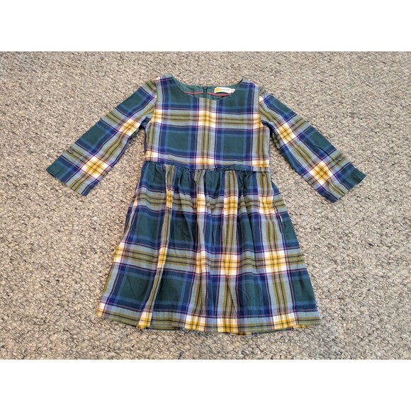Mini Boden Johnnie B Green Plaid Dress Long Sleeve Cotton Holiday Girls 6-7 - Picture 2 of 8